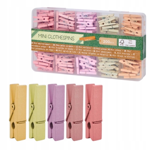 KLAMERKI DREWNIANE MINI SPINACZE ŻABKI DO ZDJĘĆ ZESTAW 200 SZT BĘŻ RÓŻ