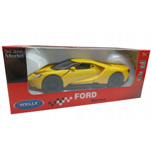 FORD GT 2017 METALOWY KOLEKCJONERSKI MODEL SAMOCHODU WELLY 1:34 NAPĘ ŻÓŁTY
