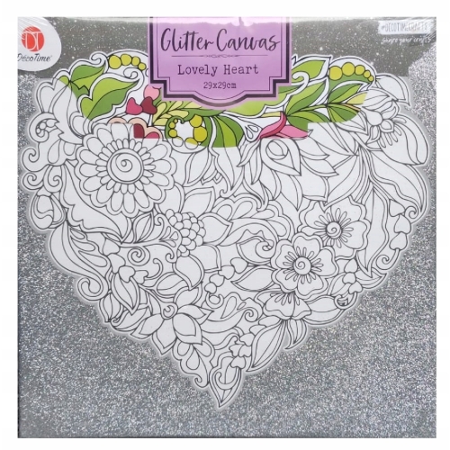 PŁÓTNO Z BROKATEM 29 x 29 CM W KOLORZE JASNYM SREBRNYM LOVELY HEART SERCE