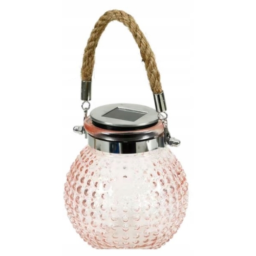 LAMPA SOLARNA LATARENKA OGRODOWA Z UCHWYTEM JUTA LED BIAŁA CIEPŁA PINK