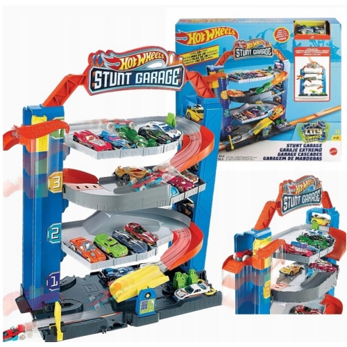 Garaż kaskaderski Stunt Garage Hot Wheels City Mattel Auto Czarne GNL70 4+