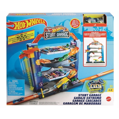 Garaż kaskaderski Stunt Garage Hot Wheels City Mattel Auto Czarne GNL70 4+