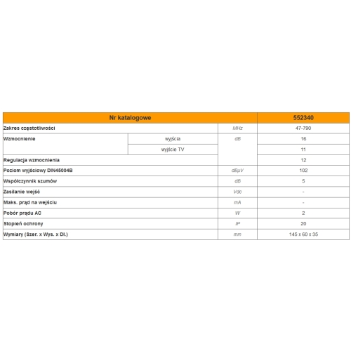 Wzmacniacz Antenowy Splitter Rozdzielacz TV do Anten DVB-T2 Televes 552320