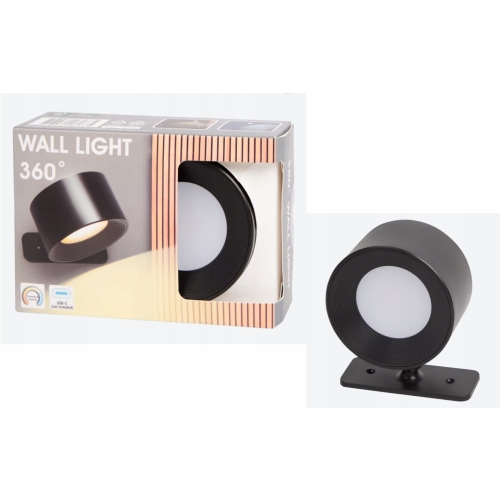 LAMPA ŚCIENNA LED AKUMULATOROWA USB PUNKTOWA 360 STOPNI 9,5 x 8 x 4,5 cm