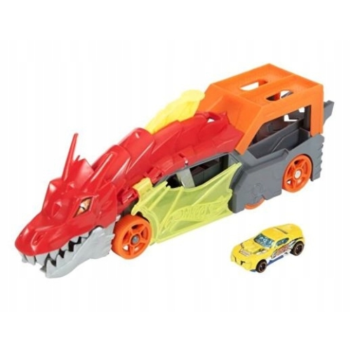 Transporter Wyrzutnia Hot Wheels Lets Race City Smok Dragon Autko Żółte 86