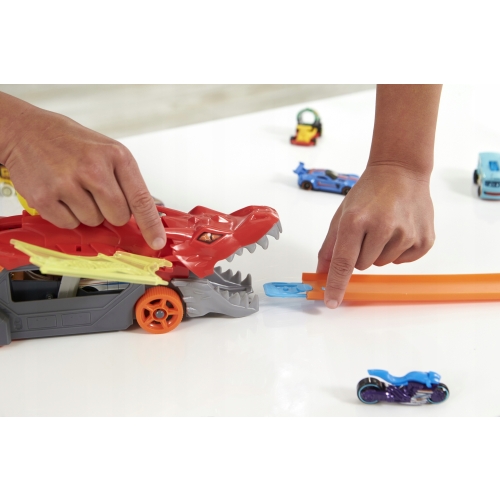 Transporter Wyrzutnia Hot Wheels Lets Race City Smok Dragon Autko Żółte 86