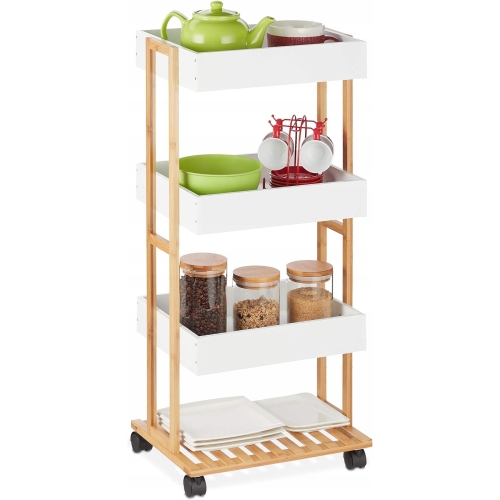 Wózek platforma na kółkach bambus 4 poziomowy salon kuchnia łazienka 88 cm
