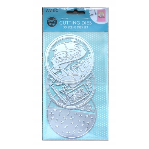 Wykrojnik szablon 3D Scenka urodziny tort do wycinania embossing 3 sztuki