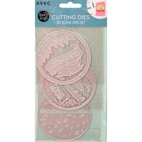Wykrojnik szablon 3D Scenka urodziny tort do wycinania embossing 3 sztuki
