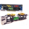 Zestaw: Czerwona Laweta 3 Aut Mega Transporter Teamsterz Orange Blue Violet