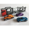 Zestaw: Czerwona Laweta 3 Aut Mega Transporter Teamsterz Orange Blue Violet