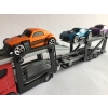 Zestaw: Czerwona Laweta 3 Aut Mega Transporter Teamsterz Orange Blue Violet