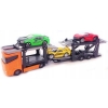 Zestaw: Czerwona Laweta 3 Aut Mega Transporter Teamsterz Orange Blue Violet