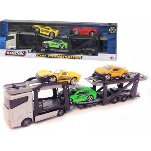 Zestaw: Czerwona Laweta 3 Aut Mega Transporter Teamsterz Orange Blue Violet