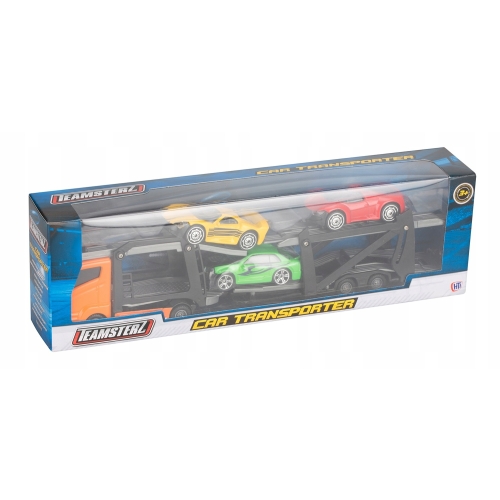 Zestaw: Czerwona Laweta 3 Aut Mega Transporter Teamsterz Orange Blue Violet