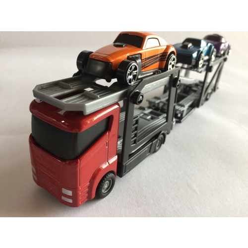 Zestaw: Czerwona Laweta 3 Aut Mega Transporter Teamsterz Orange Blue Violet