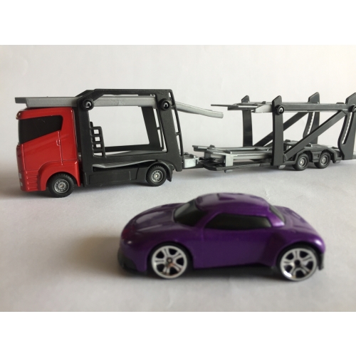 Zestaw: Czerwona Laweta 3 Aut Mega Transporter Teamsterz Orange Blue Violet