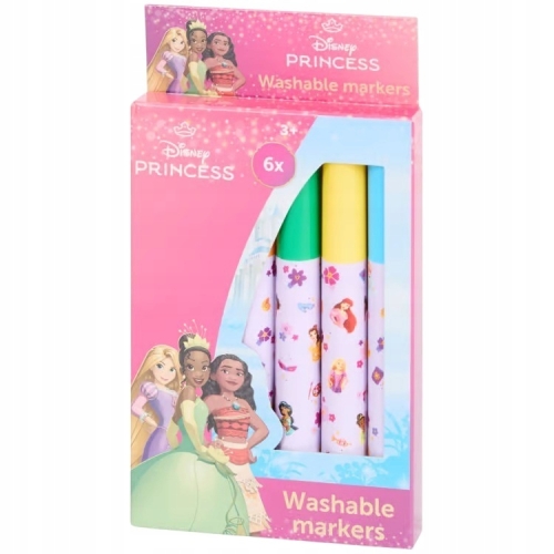 Flamastry Mazaki Markery Pisaki Zmywalne Disney Princess Rysowanie 6 szt