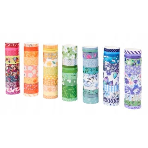 WASHI TAPE TAŚMY NAKLEJKI DEKORACJE SCRAPBOOKING DUŻY ZESTAW 70 SZTUK po 3m