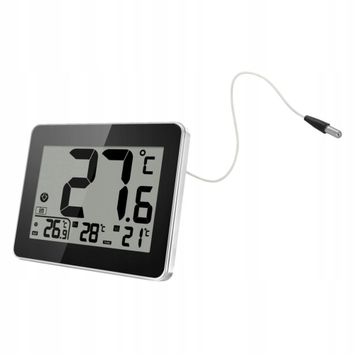 Termometr Higrometr Zegar 3w1 uchwyt magnetyczny duży wyświetlacz LCD Biały