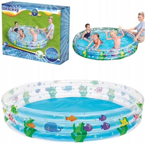 BASEN DMUCHANY DLA DZIECI BESTWAY 183 x 33cm rozporowy mocny rybki żółw