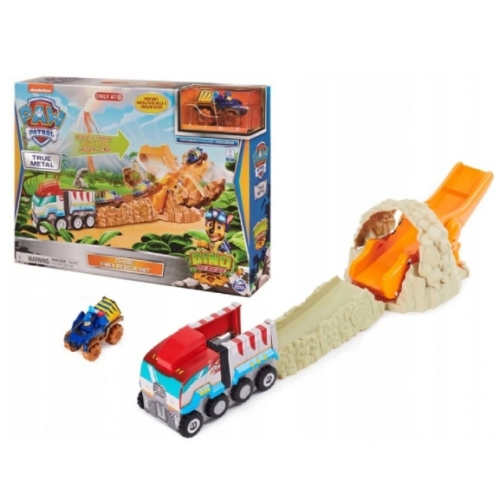 PAW PATROL DINO RESCUE CHASE ZESTAW TOR Z WYRZUTNIĄ T-REX NIEBIESKIE AUTKO