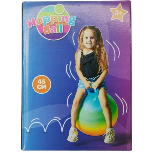 Piłka do skakania skacząca + uchwyt dla dzieci pompowana duża Tęczowa 45 cm