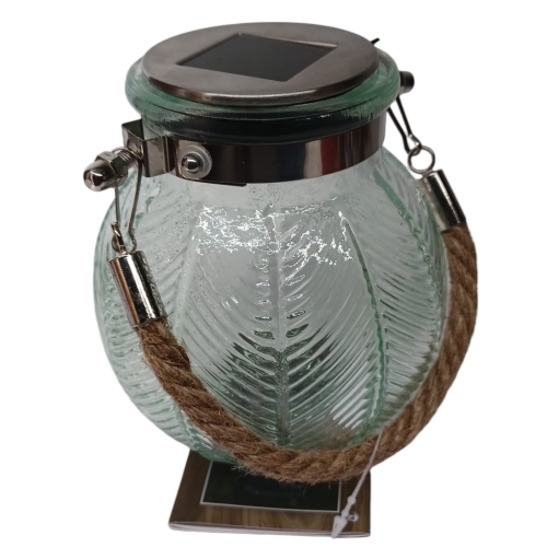 LAMPA SOLARNA LATARENKA OGRODOWA Z UCHWYTEM JUTA LED BIAŁA CIEPŁA ZIELONA