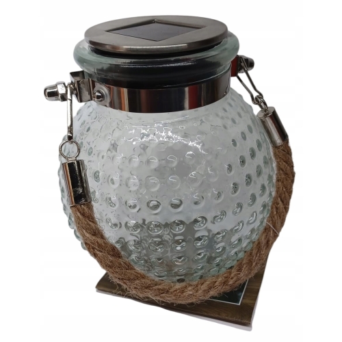 LAMPA SOLARNA LATARENKA OGRODOWA Z UCHWYTEM JUTA LED BIAŁA PRZEZROCZYSTA
