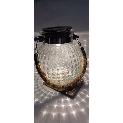 LAMPA SOLARNA LATARENKA OGRODOWA Z UCHWYTEM JUTA LED BIAŁA PRZEZROCZYSTA