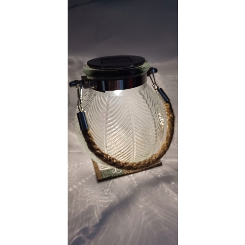 LAMPA SOLARNA LATARENKA OGRODOWA Z UCHWYTEM JUTA LED BIAŁA CIEPŁA LIŚĆ