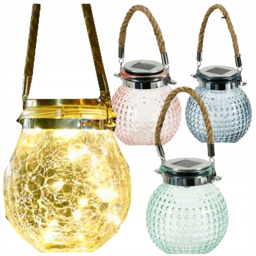 LAMPA SOLARNA LATARENKA OGRODOWA Z UCHWYTEM JUTA LED BIAŁA CIEPŁA RÓŻ LIŚĆ