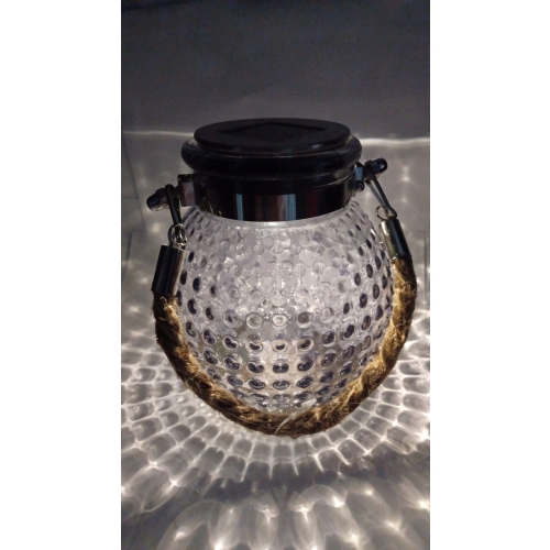 LAMPA SOLARNA LATARENKA OGRODOWA Z UCHWYTEM JUTA LED BIAŁA CIEPŁA FIOLETOWA