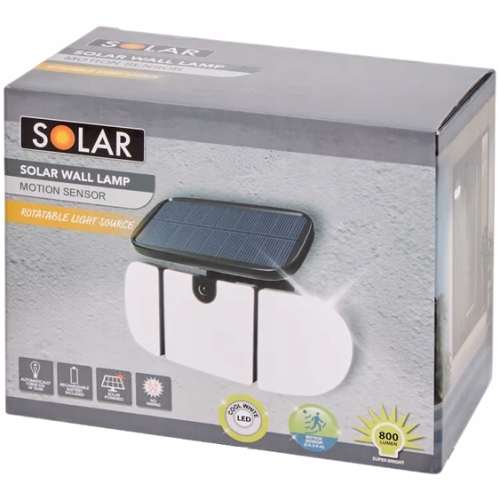 Lampa ścienna czujnik ruchu Solar zewnętrzna akumulatorowa 800 lumen