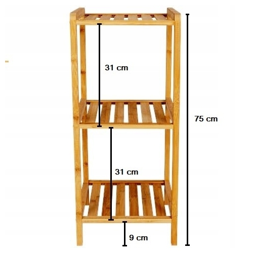 BAMBUSOWY REGAŁ SZAFKA STOJĄCA 3 PÓŁKI ŁAZIENKA KUCHNIA KORYTARZ 75x33x33cm