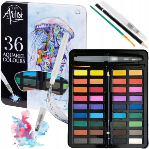AKWARELE Creative Artist ZESTAW PLASTYCZNY duży 36 SZT W PUDEŁKU HIT