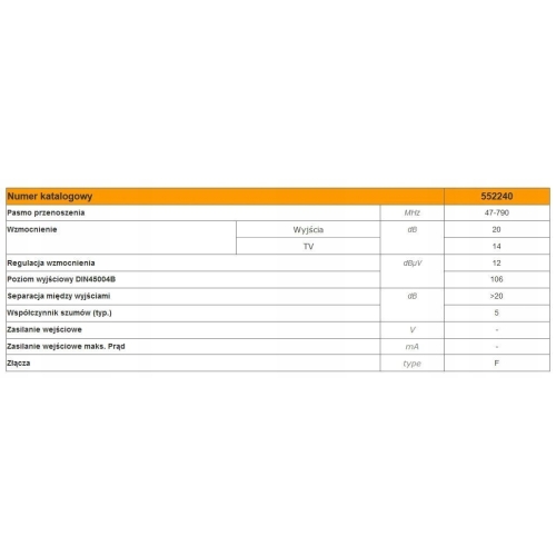 Wzmacniacz Televes 552240 wzmacniacz 47-790 Mhz DVB-T/T2 filtr lte 6 db