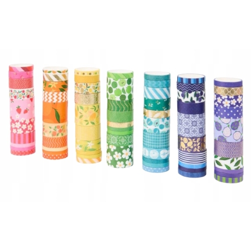 WASHI TAPE TAŚMY NAKLEJKI DEKORACJE SCRAPBOOKING DUŻY ZESTAW 70 SZT. x 3 m