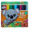 Kredki ołówkowe kolorowe 24 szt metalowy box szkolne Grafix wzór KOALA