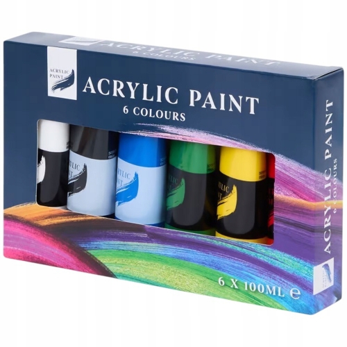 FARBY AKRYLOWE ZESTAW RÓŻNE KOLORY 6 X 100 ML PŁÓTNO PAPIER DREWNO