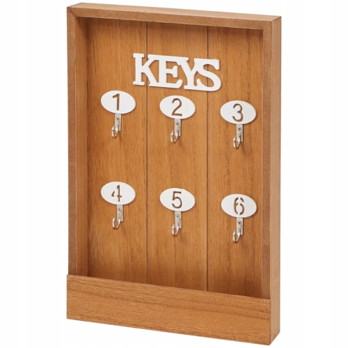 Szafka na klucze drewniana otwarta 6 haków do wieszania kluczy napis KEYS !