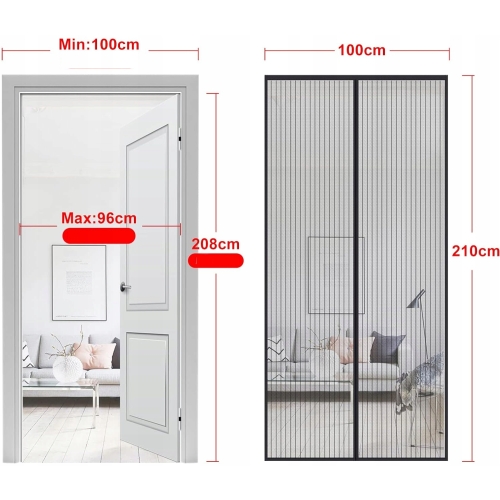 MOSKITIERA MAGNETYCZNA DRZWIOWA SIATKA NA KOMARY OWADY 100 x 210 cm CZARNA