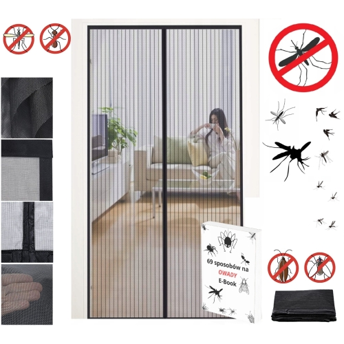 MAGNETYCZNA MOSKITIERA DRZWIOWA SIATKA 100 x 210 cm NA KOMARY OWADY CZARNA
