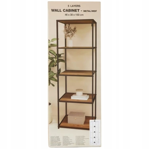 Regał Ścienny metalowy Wall Cabinet 46 x 150 x 30 cm 5 poziomów wysoki brąz
