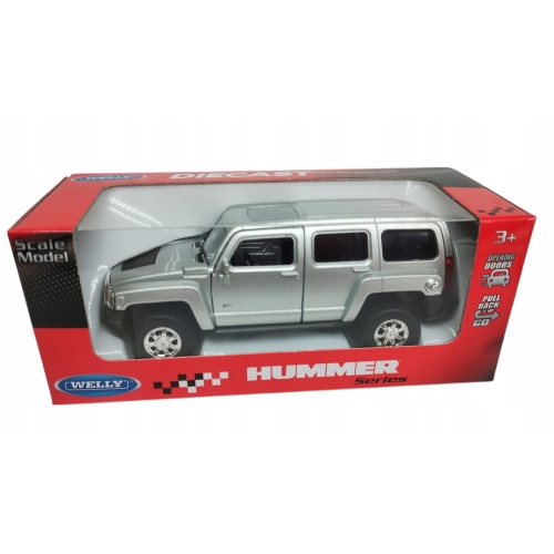 HUMMER H3 KOLEKCJONERSKI METALOWY MODEL SAMOCHÓD RESORAK WELLY 1:34 SREBRNY