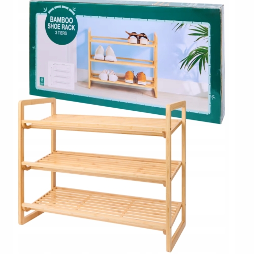 Naturalna Bambusowa półka na buty 3 poziomy max 15 kg Otwarta 66x54x30 cm