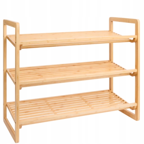 Naturalna Bambusowa półka na buty 3 poziomy max 15 kg Otwarta 66x54x30 cm