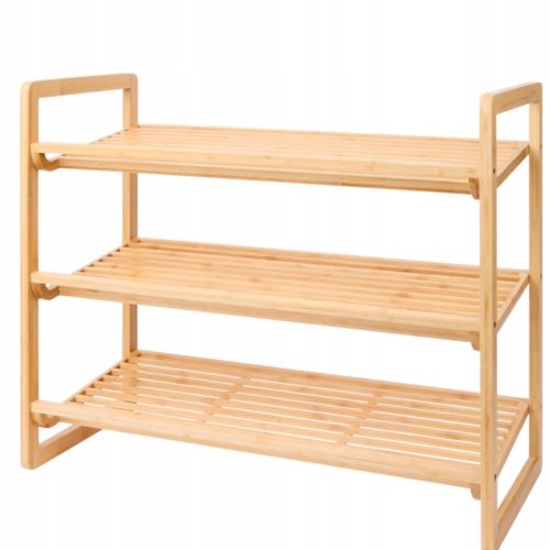 Naturalna Bambusowa półka na buty 3 poziomy max 15 kg Otwarta 66x54x30 cm