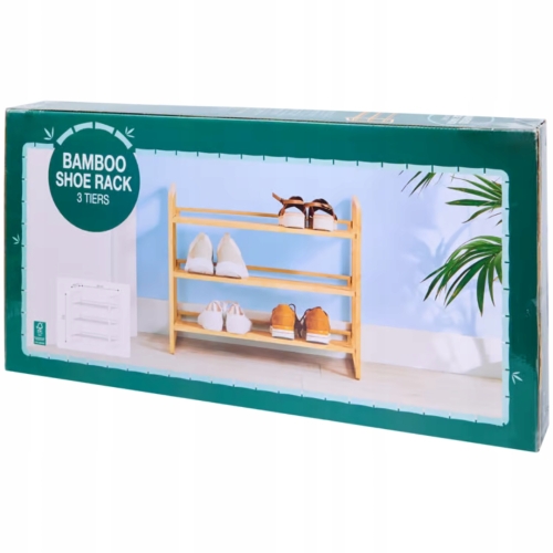Naturalna Bambusowa półka na buty 3 poziomy max 15 kg Otwarta 66x54x30 cm