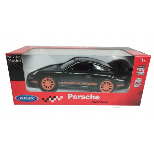 PORSCHE GT3 RS KOLEKCJONERSKI METALOWY SAMOCHÓD RESORAK WELLY 1:34 CZARNY